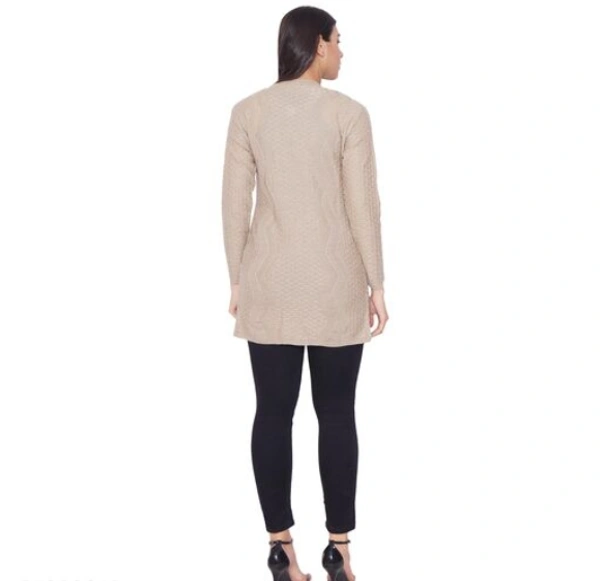 CALPTON  Self Design/Knitted Design  Acrylic Cream Full Sleeves  Long Cardigan/ Shrug Beign - M, Cream, Acrylic, Pack of1